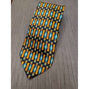 J Riggins Mens Silk Tie Yellow Teal Geometric Diamond Pattern Italian Silk 3.75